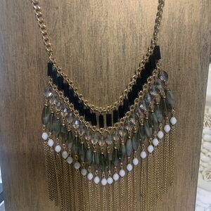 nOir Jewelry Gold-Tone Fringe Necklace with Black, Olive and White Beads